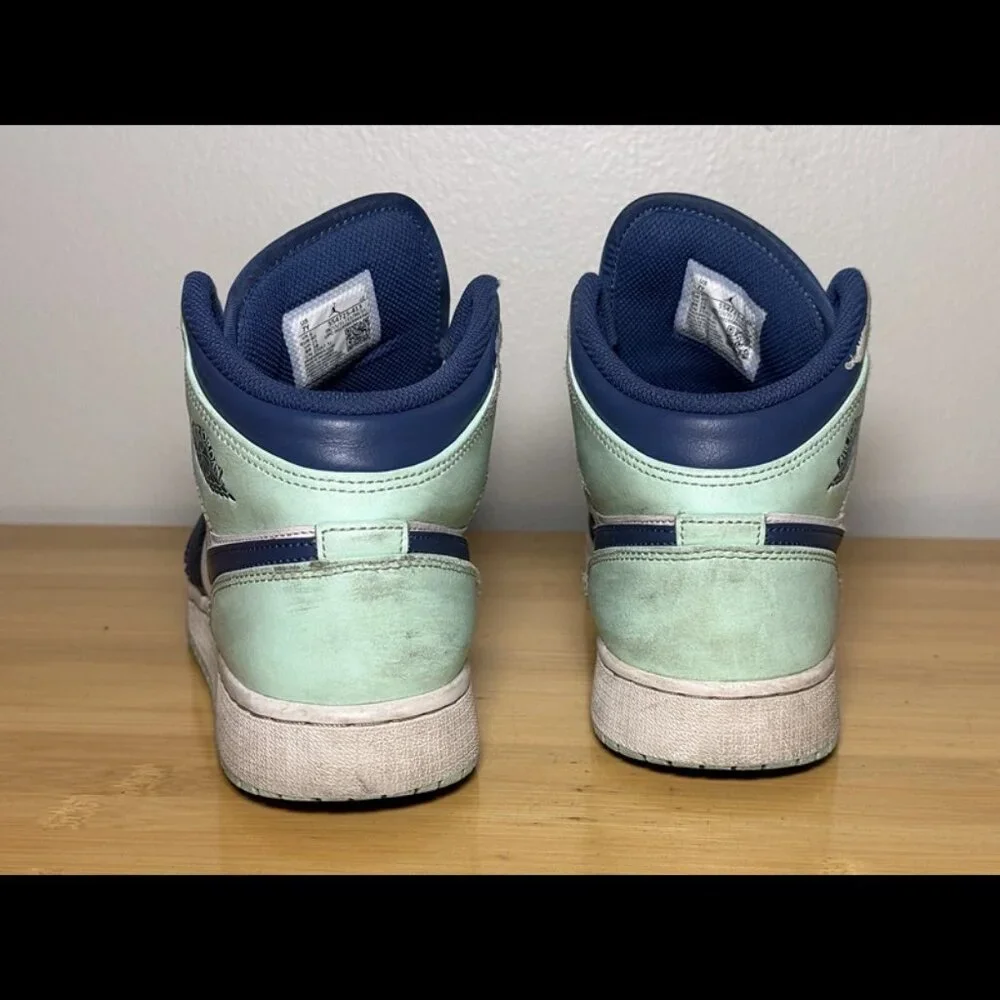 Size 7Y - Nike‎ Air Jordan 1 Mid Mystic Navy Mint Foam 554725-413 GS